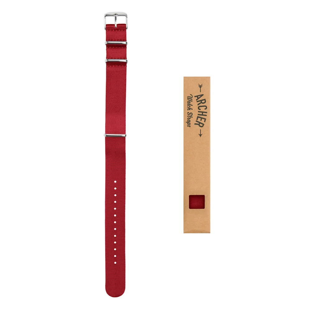 Seat Belt Nylon Military Style Watch Band - Red, Stainless Hardware