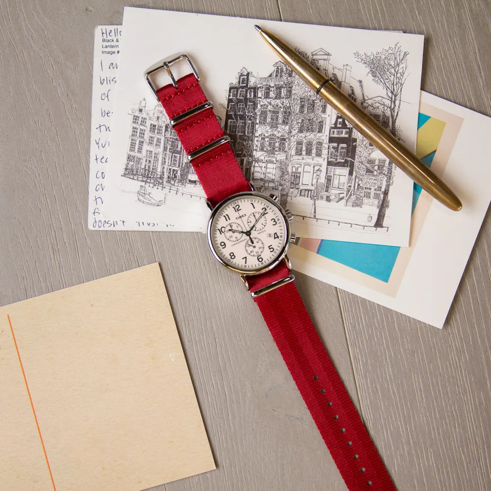 Seat Belt Nylon Military Style Watch Band - Red, Stainless Hardware