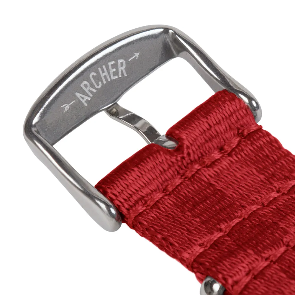 Seat Belt Nylon Military Style Watch Band - Red, Stainless Hardware