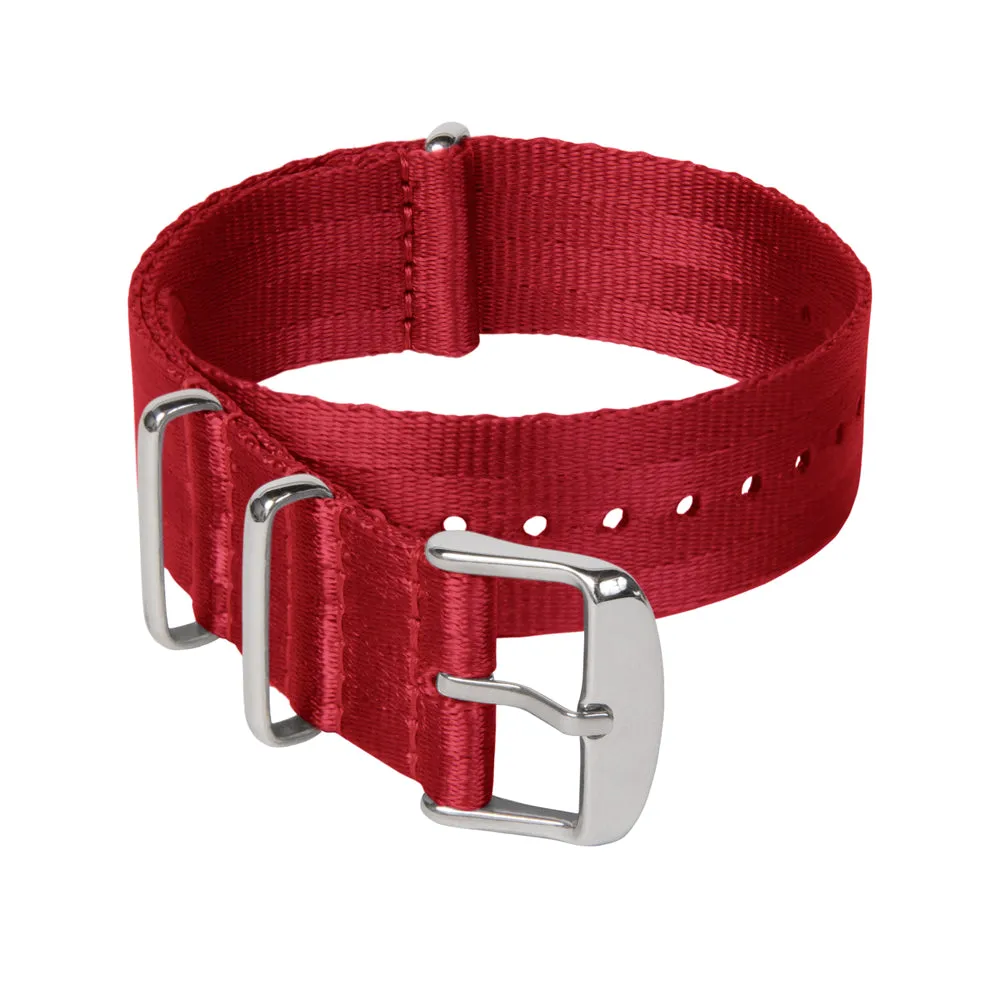 Seat Belt Nylon Military Style Watch Band - Red, Stainless Hardware
