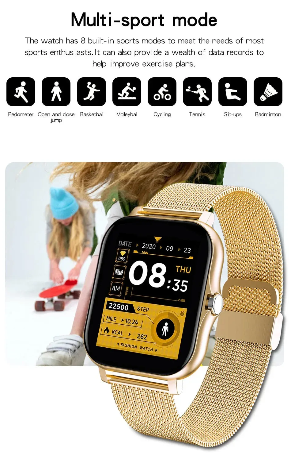 Smart watch for android phone.1.44 inch color screen.
