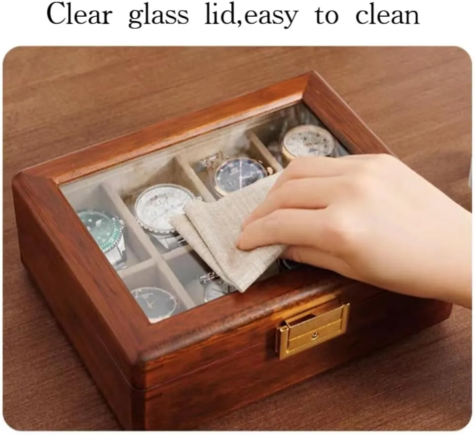 Solid Wood Watch Box 8 Slots With Glass Lid Walnut Collection Case For Men Women Luxury Wooden Display Organizer Storage Holder