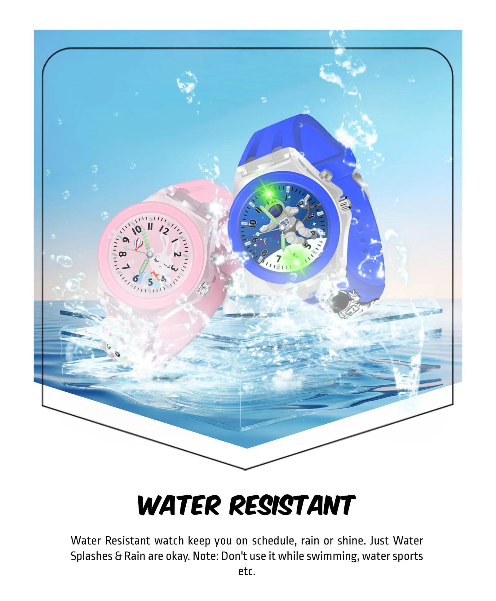 Spiky 3D Astronaut & Rabbit Cartoon Analog Light Watch Combo - Blue & Pink