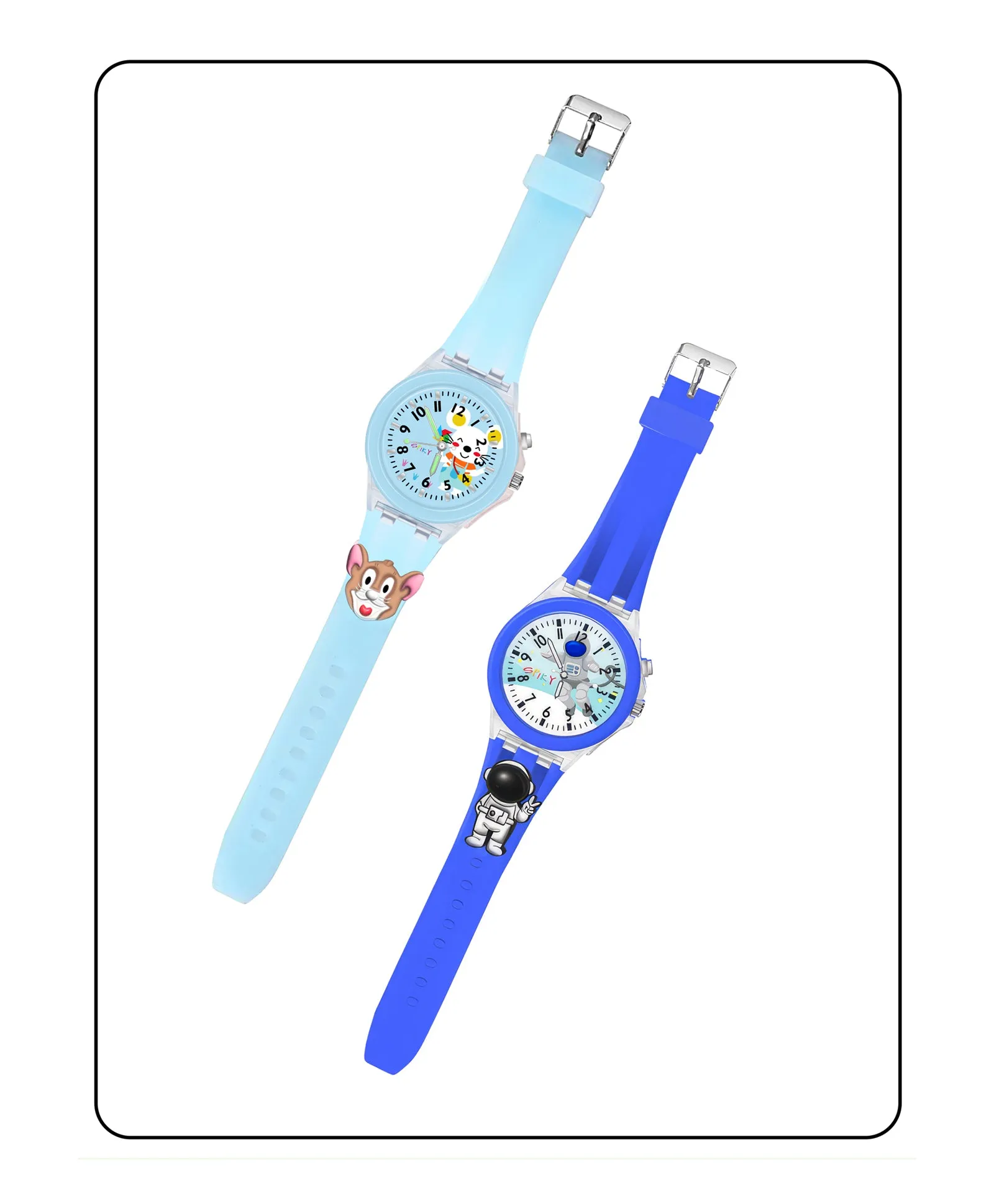 Spiky 3D Astronaut & Rabbit Cartoon Analog Light Watch Combo - Blue & Pink