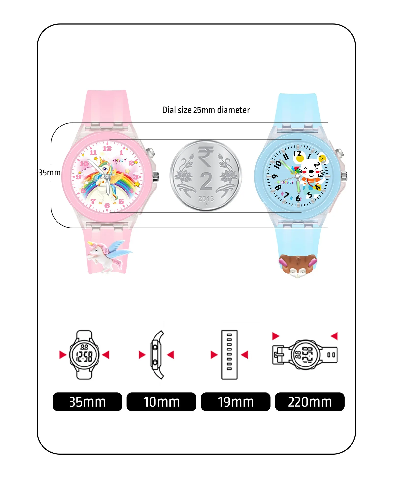 Spiky 3D Astronaut & Rabbit Cartoon Analog Light Watch Combo - Blue & Pink