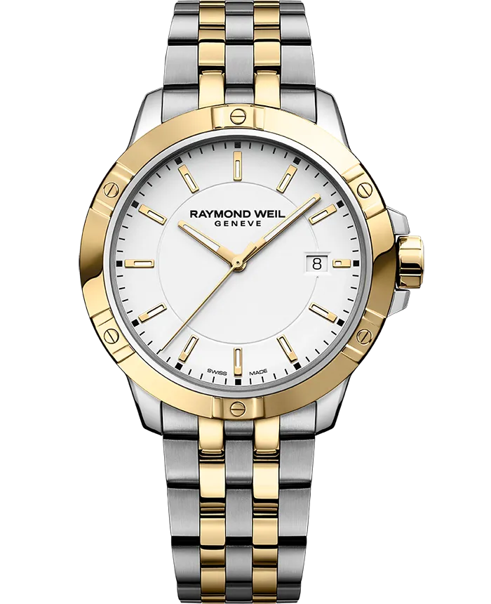 Tango Classic Men's Quartz Two-Tone Bracelet Watch, 41mm Stainless Steel Bracelet, Yellow Gold PVD, White Dial, Indexes - 8160-STP-30041