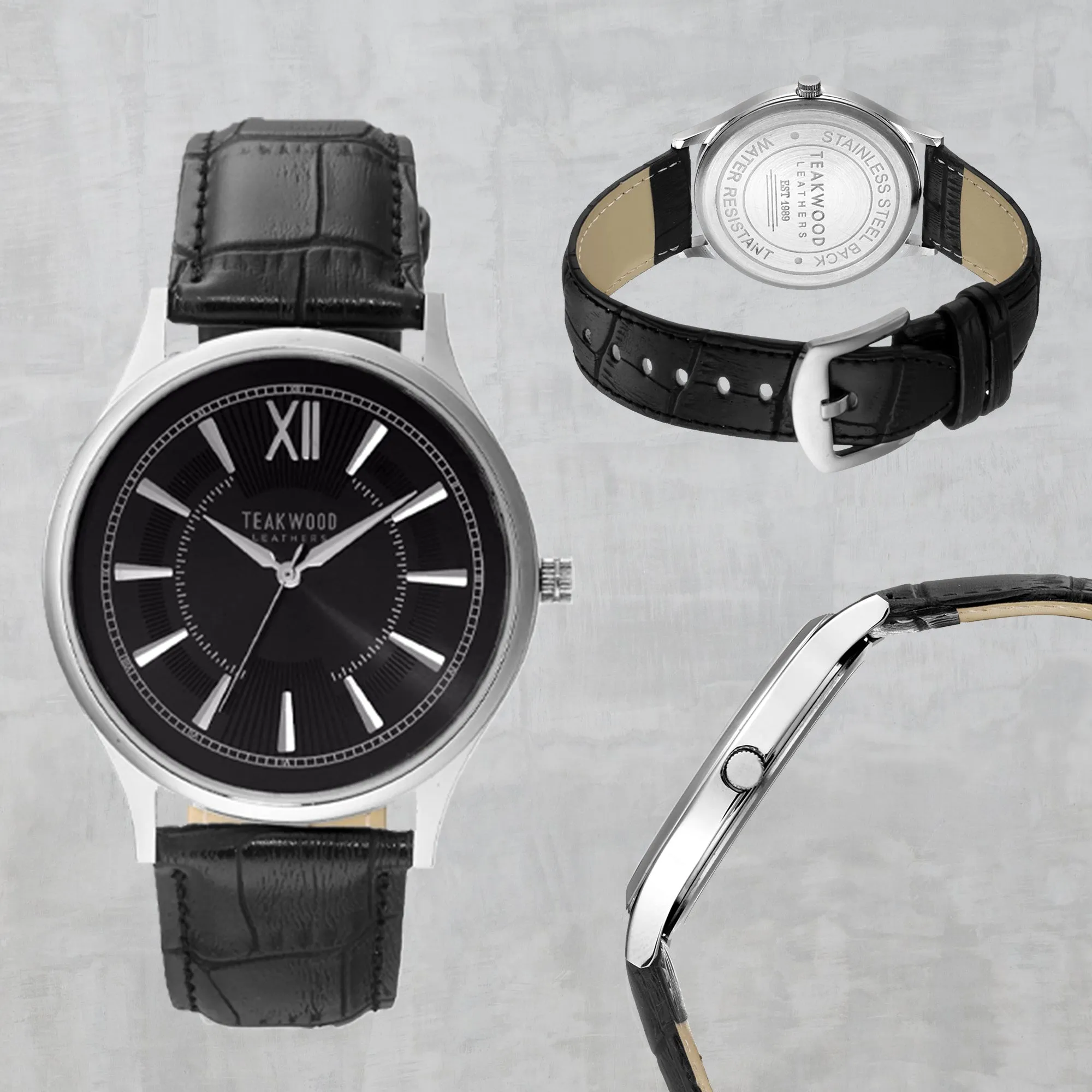 Teakwood leather Silver Men Analog Watch