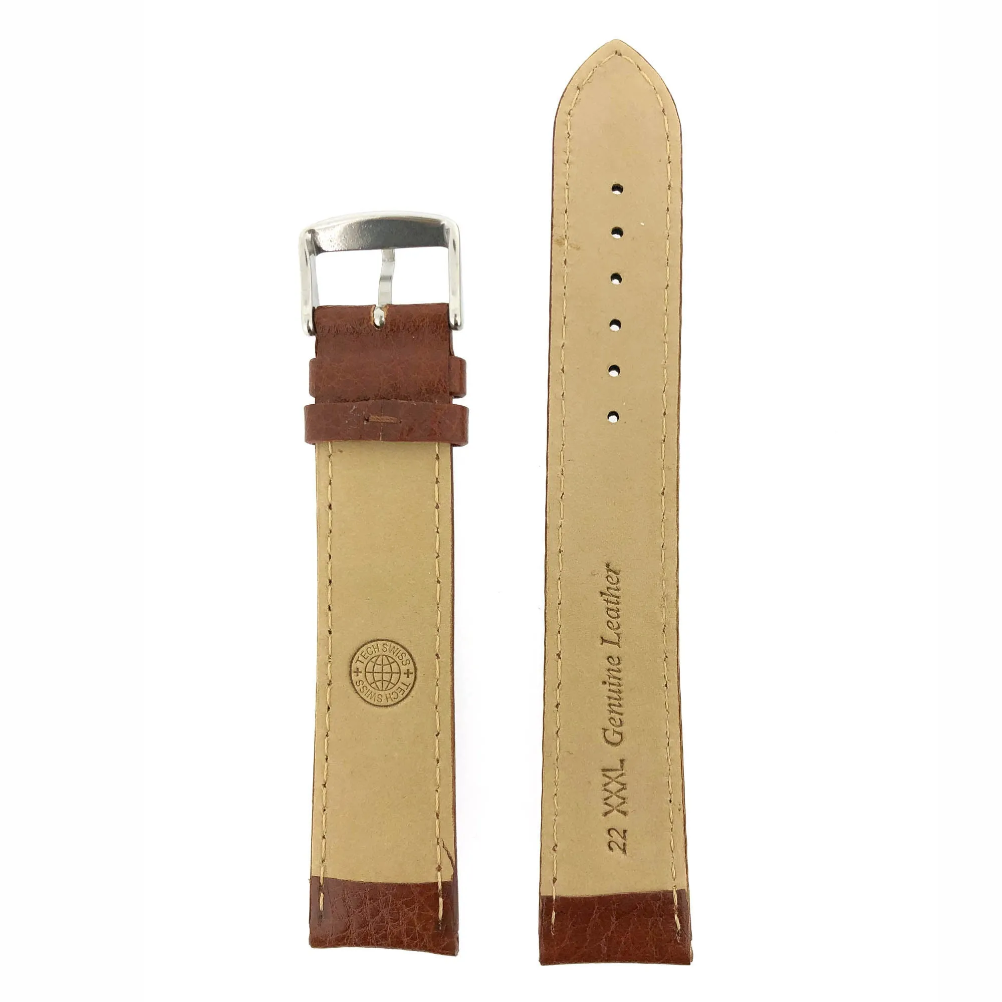 Tech Swiss 18mm Watch Band Extra Long XXXL Genuine Calf Leather Padded Brown