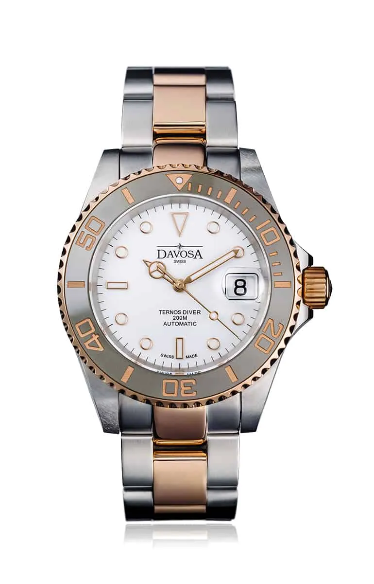 Ternos Ceramic Automatic Swiss-Made White Rose Gold Diving Watch 16155563