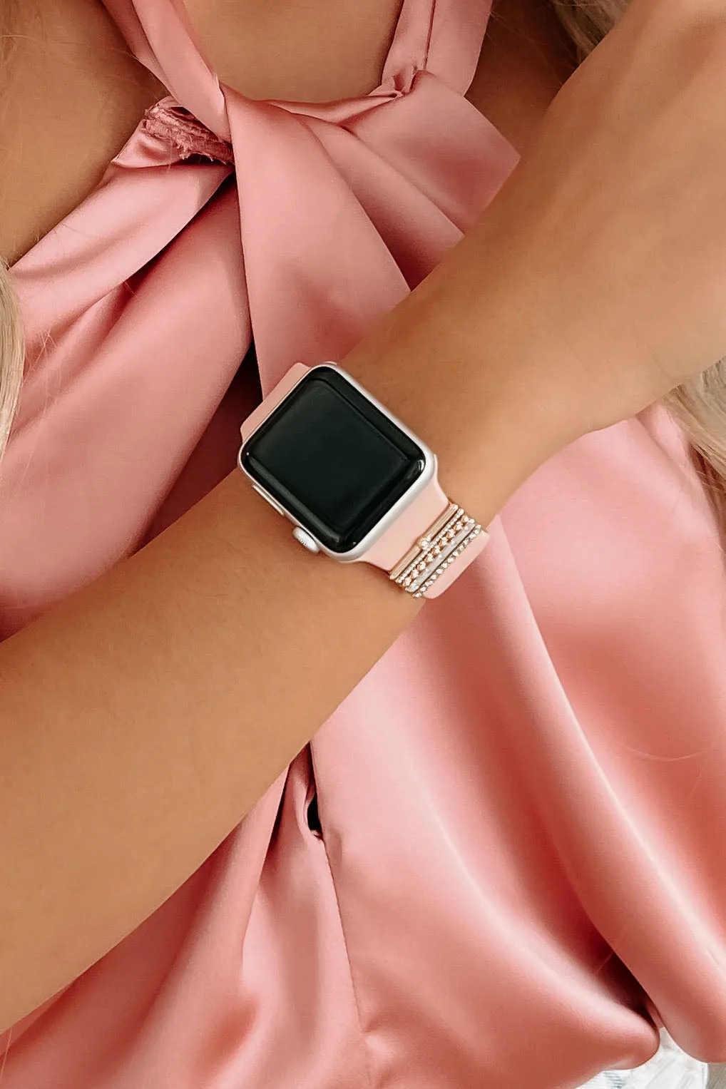 Time To Spare Silicone Apple Watch Band With Stackable Metal Accents (Blush/Tricolor)