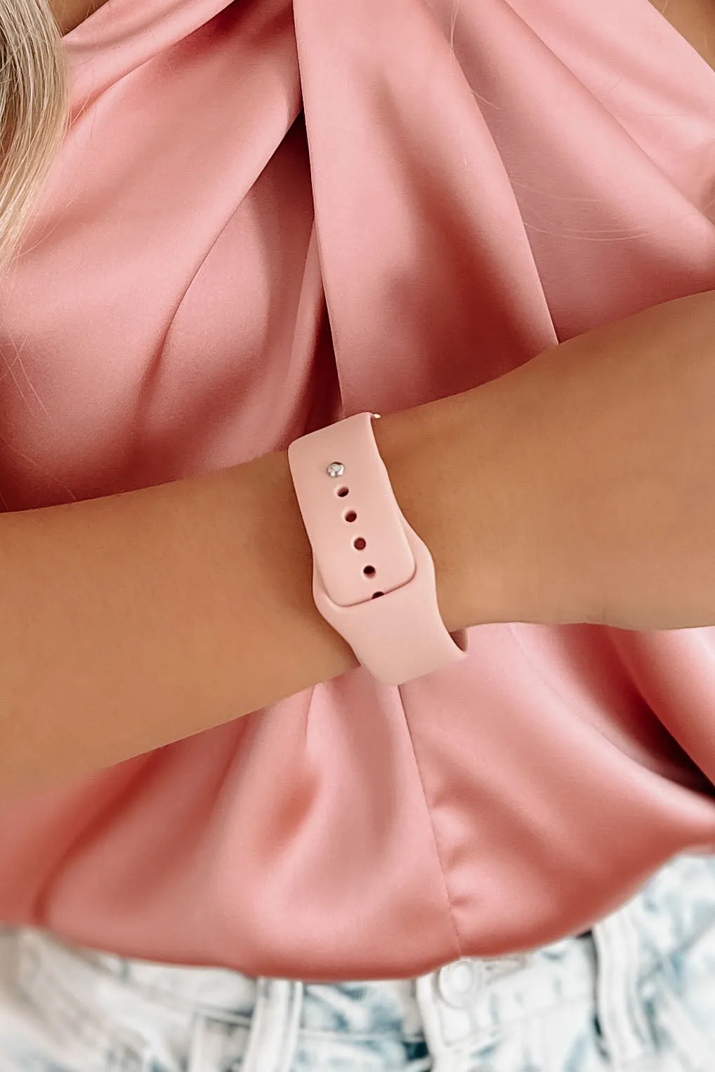 Time To Spare Silicone Apple Watch Band With Stackable Metal Accents (Blush/Tricolor)