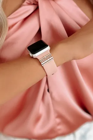 Time To Spare Silicone Apple Watch Band With Stackable Metal Accents (Blush/Tricolor)
