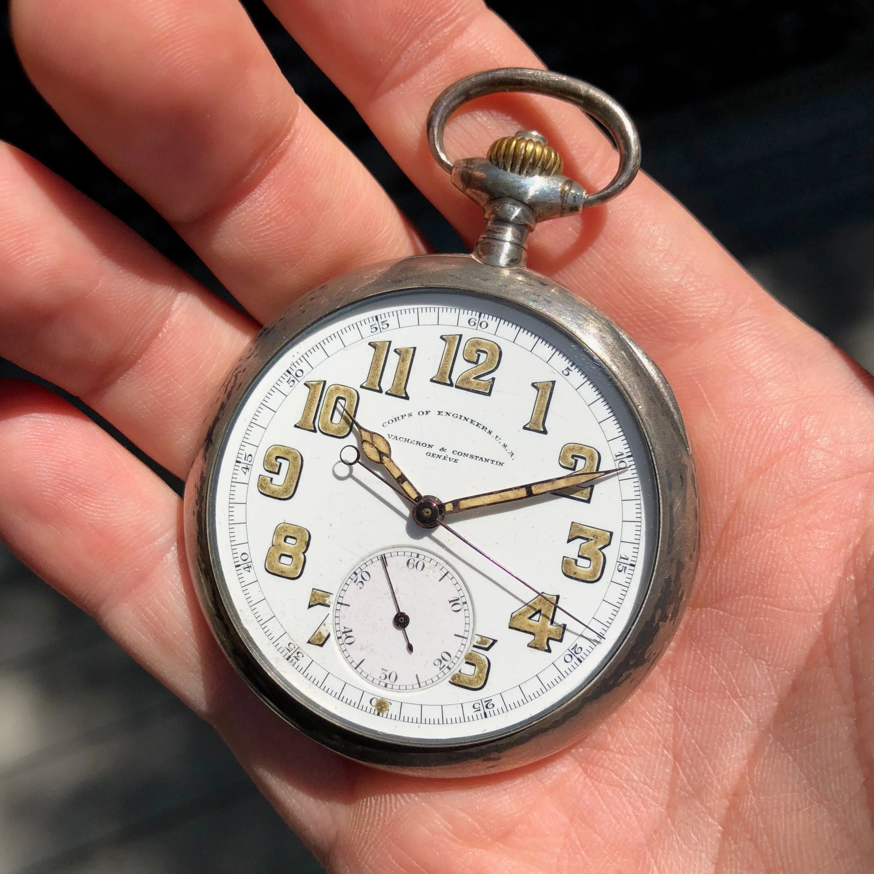 Vacheron & Constantin Military Chronograph WWI Army Corps of Engineers Silver Pocket Watch